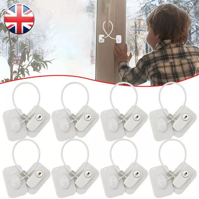 8 x Window Door Restrictor Ventilator Cable Catch Wire Lock Child Baby Safety UK