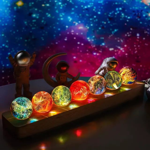 7 Chakra Natural Healing Spheres with LED Wooden Stand 40Mm Crystal Quartz Stone