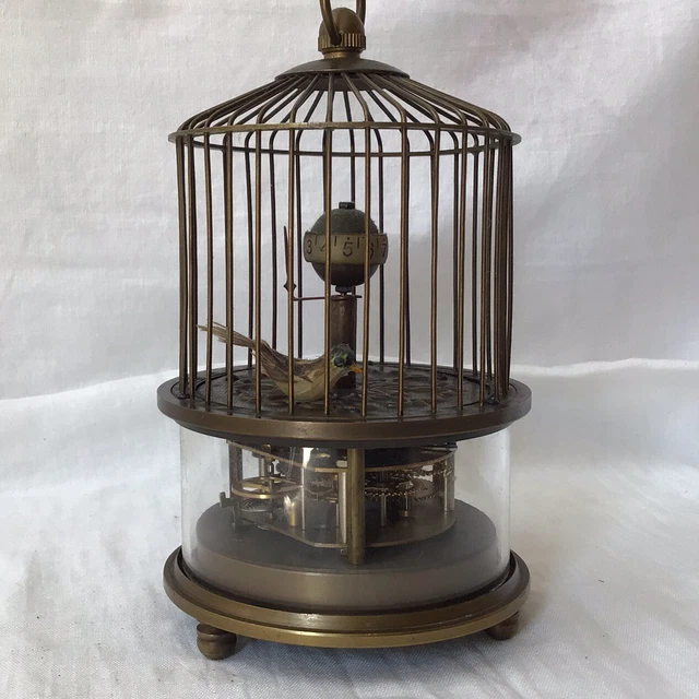 VINTAGE BRASS AUTOMATON Bird Cage Clock, Mechanical Glass Movement