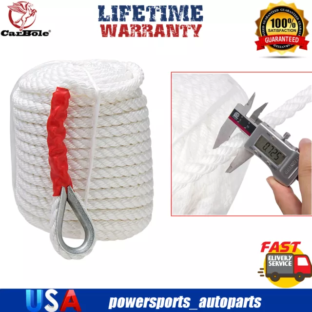 Twisted Three Strand Nylon Anchor Dock Mooring with Thimble Rope Boat 3/4"x200'