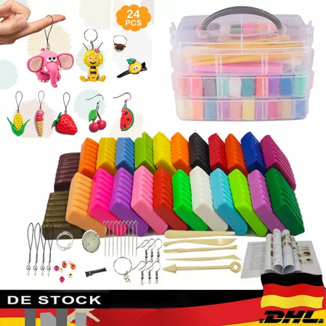 24 Farben Polymer Ton Kit Ofen Clay Modellierung Knete Soft Modelliermasse Set