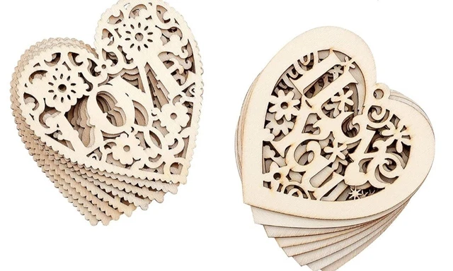 20 Stck. Holz herzförmig hängende Ornamente Dekorationen Geschenketiketten mit Jute