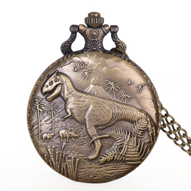 T- Rex Case Pocket Watch Bronze White Dial Quartz Movement 12S 45mm