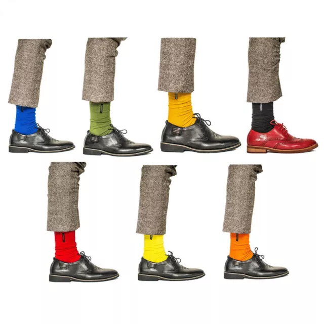 7 Pairs Mens Combed Cotton Socks Lot Classic Solid Color Casual Dress Week Socks