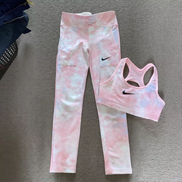 Leggings Nike Running Outfit Ragazze Crop Top M Medium 10-12 anni rosa lilla bianco