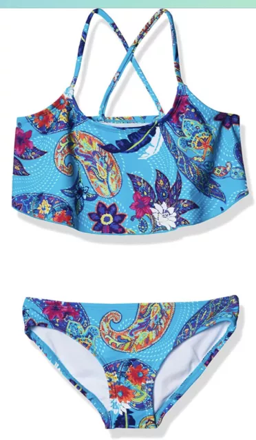 Kanu Surf Girls' Alania Flounce Bikini Beach Sport 2 Piece Swimsuit.NEWsize-14