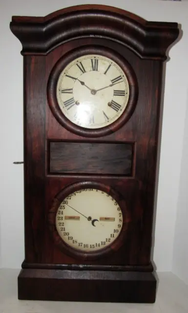 Antique Seth Thomas Parlor # 1 Weights Driven Double Dial Calendar Clock 8-Day