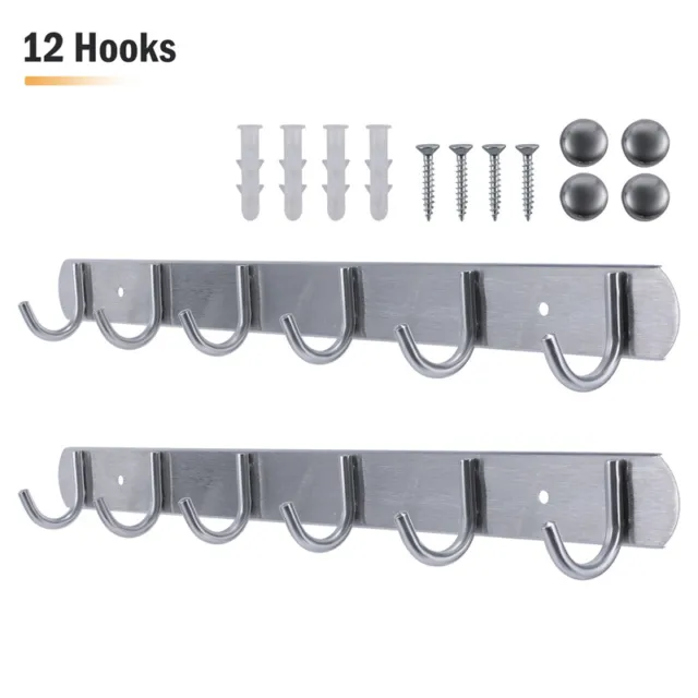 2Pack Clothes Coat Door Holder 6 Hooks Rack Hat Wall Hanger Rail Stainless Steel