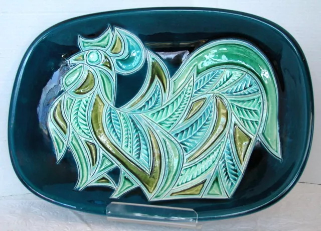 MCM AVRAHAM GOFER, ISRAEL: CERAMIC ABSTRACT ROOSTER GLAZED PLATE/Plaque  11"X8"