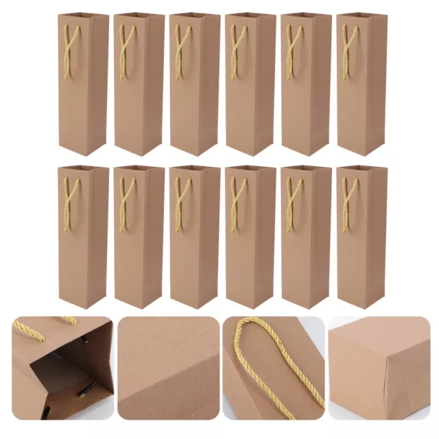 12 Pcs Kraft Recyclable Bag Christmas Wine Bottle Gift Bags Handle Packing