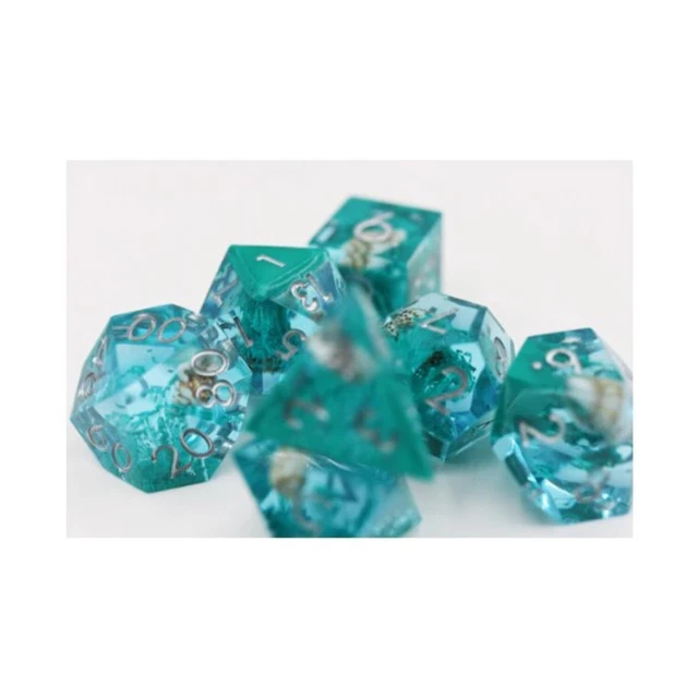 Foam Brain Gam Dice  Sharp Edge Poly Set - Teal Coral & Sea Snail w/Silver New