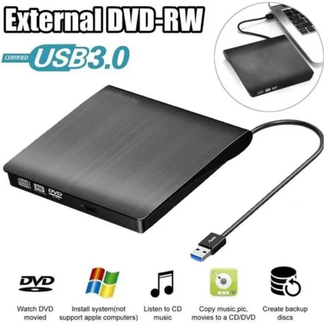 Lecteur Graveur CD-RW/DVD-RW Externe USB 3.0 Ultra Slim Portable Plug and Play