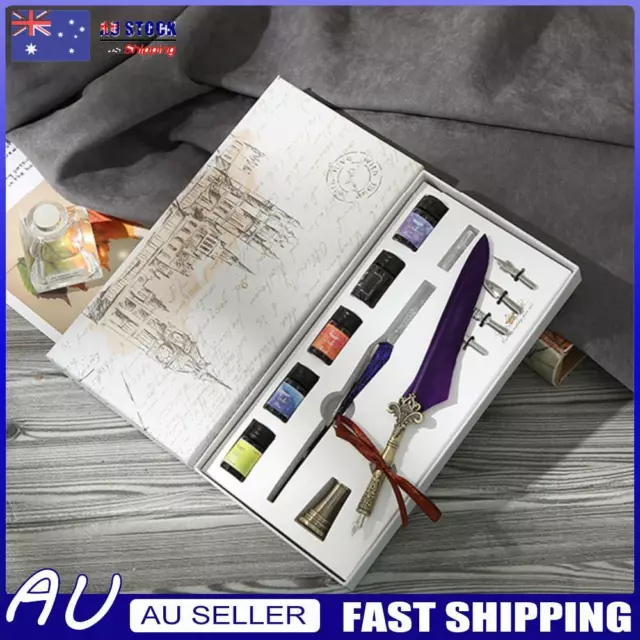 Starry Sky Fountain Dip Pen Set Gradient Color Feather Ink Pen (Purple) -AU