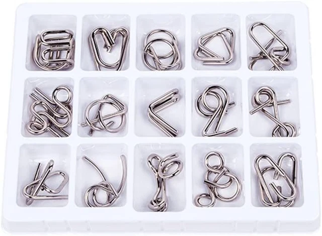 15 Pcs IQ Test Mind Game Toys Brain Teaser Metal Wire Puzzles Magic Trick Toy