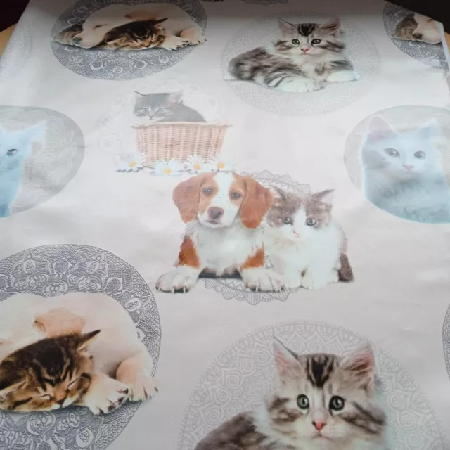 1 Reststück Wachstuch Tischdecke Katzen und Hunde Tiere Abwischbar