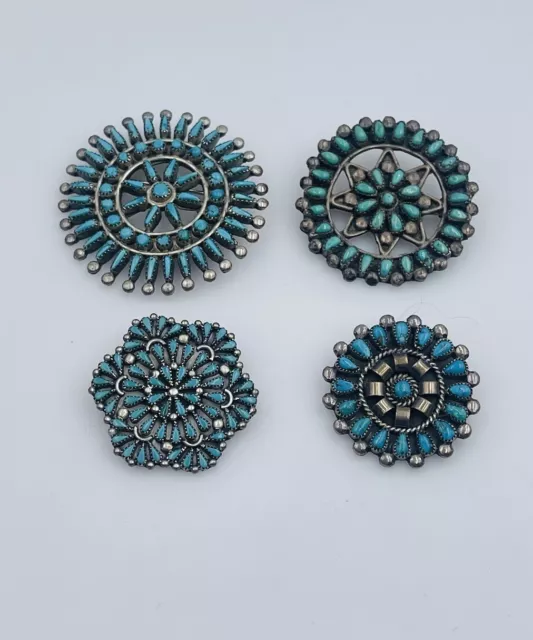 4 Vintage Navajo Indianer Sterlingsilber Blau Türkis Rund Pinnen