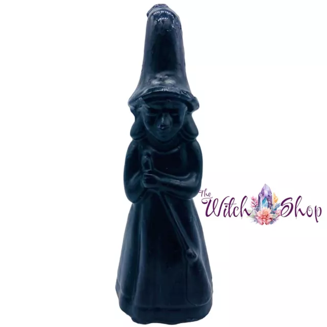 Witch Figure Candle ~ Solid Black Wax 8" Tall
