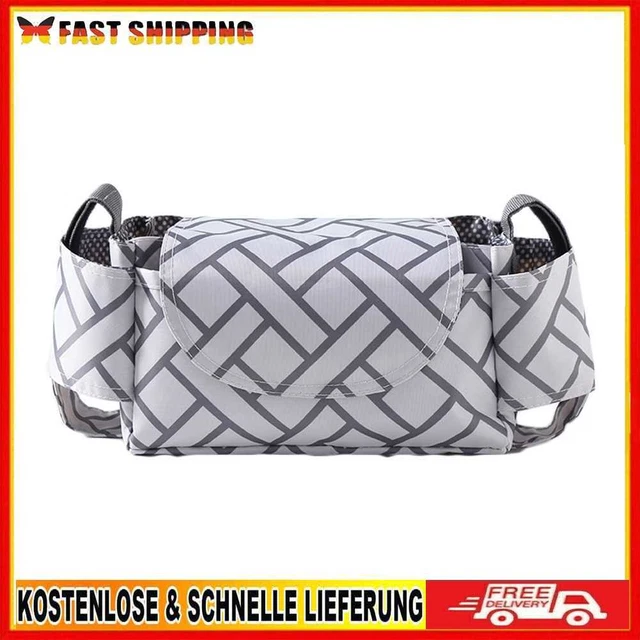 Bolso para cochecito de bebé almacenamiento multifunción biberón y portavasos (geométrico)