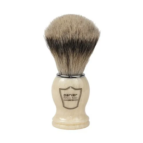 Parker 100% Silvertip Badger Shave Brush with Ivory Handle & Free Drip Stand