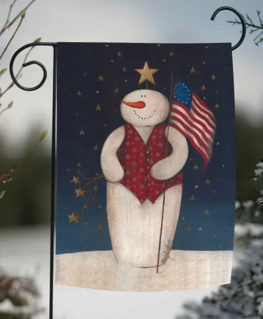 Toland Flag Waving Snowman 12x18 Winter Patriotic Americana USA Garden Flag