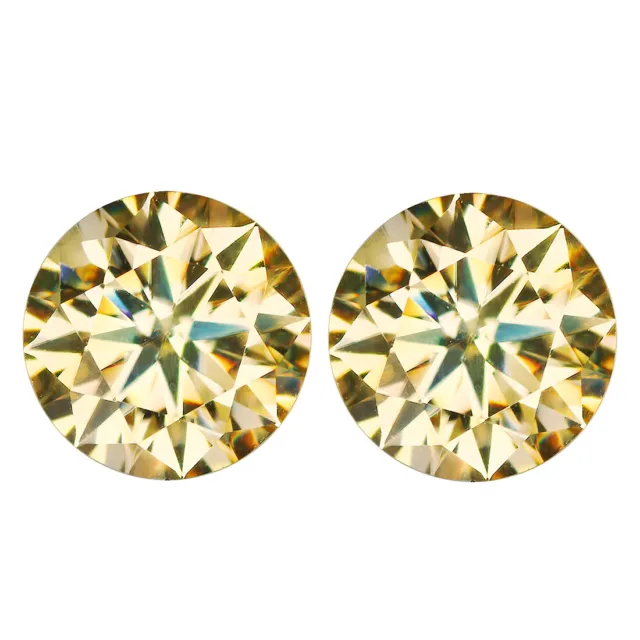 4.58 Ct IF 2 Pcs Pair Brilliant Round Diamond Cut 9 MM Golden Yellow Moissanite