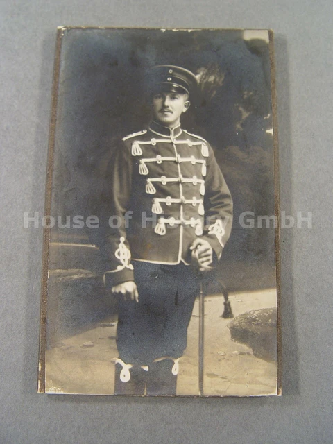 113835 Portrait CDV: Soldat, Husaren Regiment, HR, Attila, Schirmmütze, Säbel
