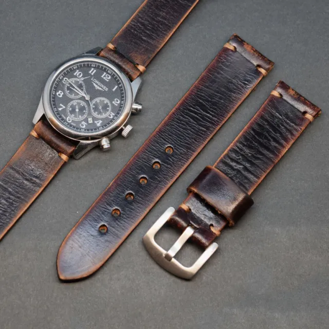 Vintage distressed Leather watch strap 18-26 mm Replacement wristwatch Band