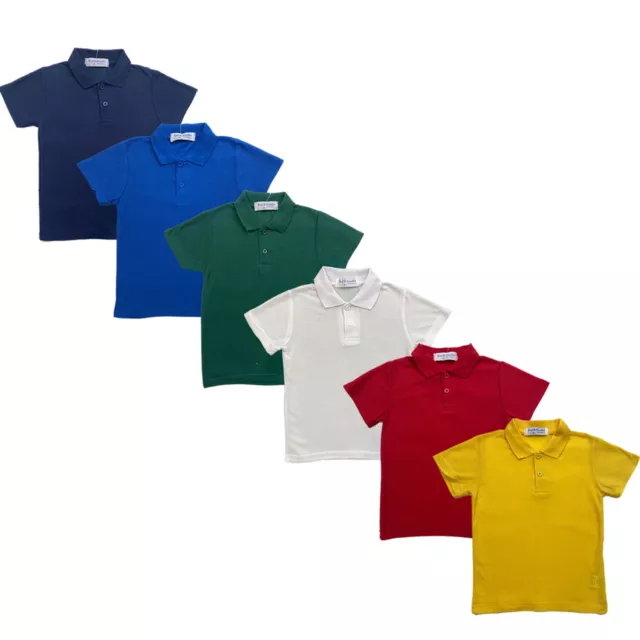 Boys Plain Polo Shirt Girls Kids T-Shirt Cotton School Uniform PE Short Sleeve