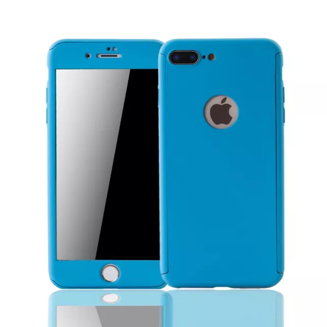 Schutz Handy Hülle für Apple iPhone 8 Plus Full Case Cover Displayschutz Blau