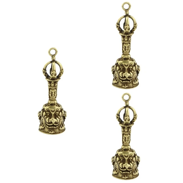 3 Pieces Buddhist Brass Metal Bell Pendants Antique Buddha Ornaments