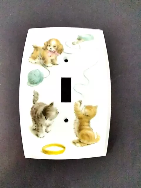 Vintage American Tack & Hdwe Co. Child's Lightswitch Plate W/Kittens & Puppy