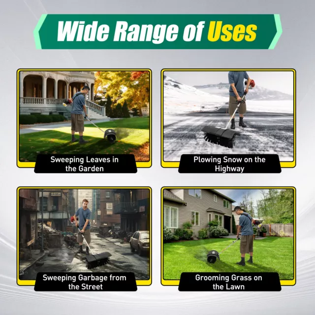 Handheld 52CC Gas Power Sweeper Driveway Turf Grass Snow Cleaning W/ 2 Stroke