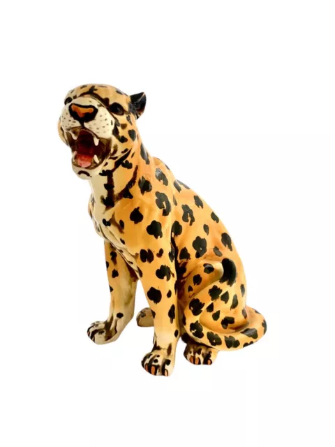 Leopard Sculpture Ceramic Panther Figurine Vintage Cheetah Statue (repaired)