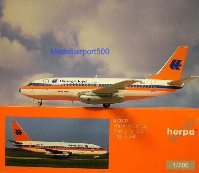 Herpa Wings 1:200  Boeing 737-200  Hapag Lloyd  D-AHLI  572132  Modellairport500
