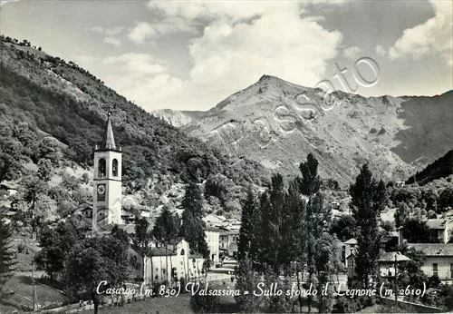 Cartolina di Casargo, campanile e Monte Legnone - Lecco, 1958