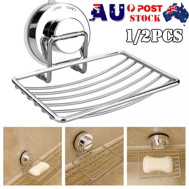 Bathroom Soap Holder Tray Stainless Steel Strong Vacuum Suction Dish Shower Rack