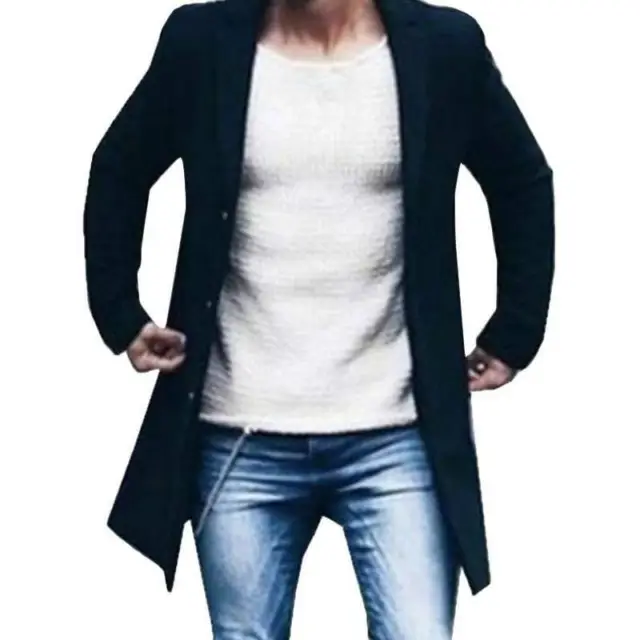 Men's Winter Warm Trench Coat Outwear Overcoat Casual Long Sleeve Button Jacket 6