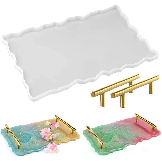 Moules Silicone Pour Plateaux En Résine époxy (2 Poignées Dorées Incluses) - Forme Irrégulière - Réutilisables - DIY Déco Maison