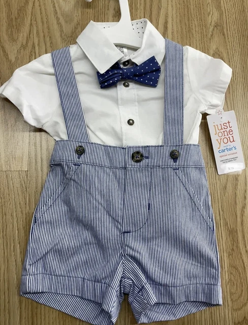 Infant Baby Boy Carter’s Just One You 3 Piece Shortall Set W/bowtie 6M NEW