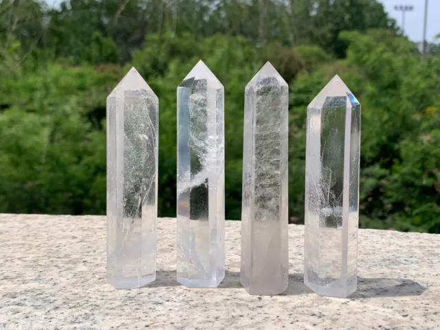 4PCS natural clear quartz obelisk crystal wand point healing