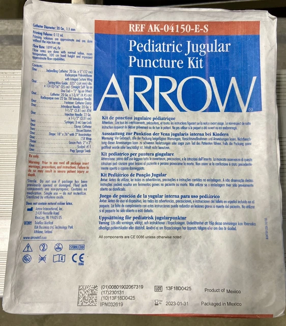 ARROW PEDIATRIC JUGULAR Puncture Kit Expired JAN2023 For Training