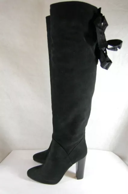 39/8.5❤️Made Italy Black Real Suede Leather Over The Knee Thigh High Heel Boots