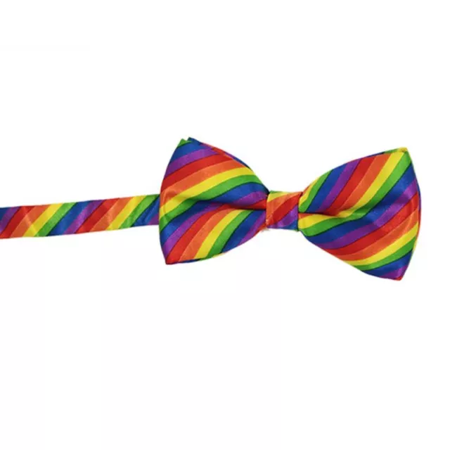 Fashion Colorful Rainbow Striped Bowties for Groom Men Women Wedding Party