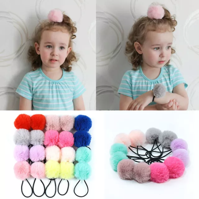 2Pcs Soft Faux Fur Balls Hair Ties Rope Rubber Band Pompom Hair Accessories 5cm