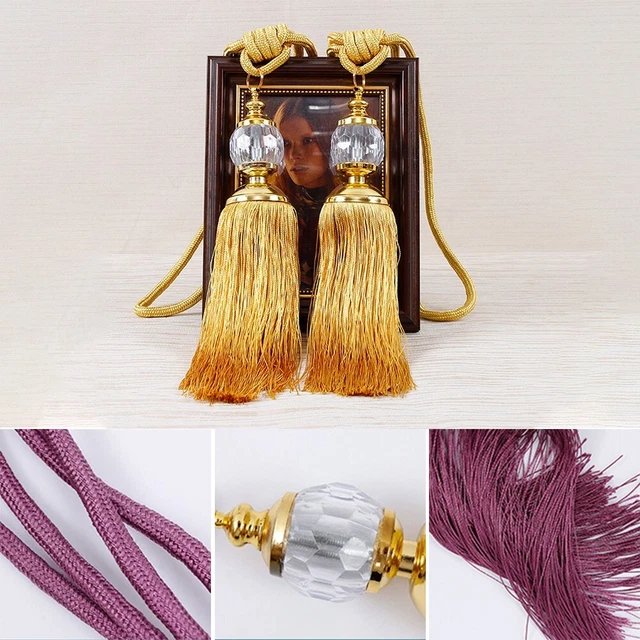 2×Luxury Curtain Holdbacks Rope-Tie Backs Tassel Tiebacks Beaded Ball Decor-Pair