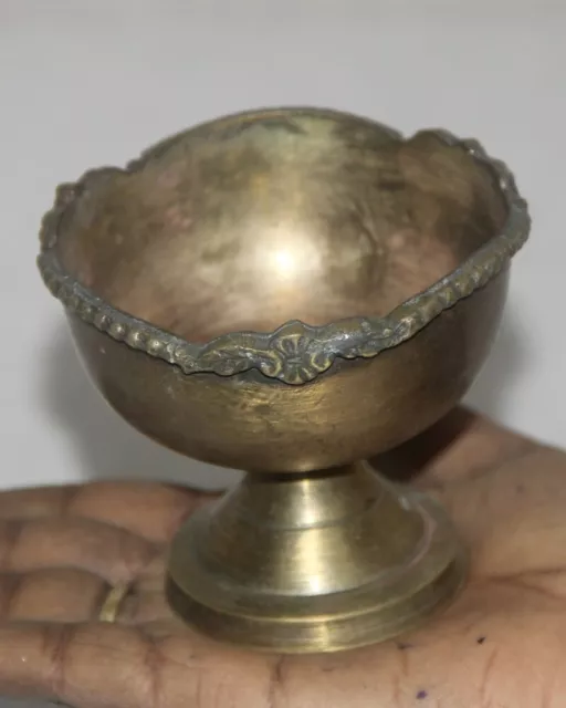 Antique Brass Round Incense Wick Bowl Pot Original Old Hand Crafted Engraved