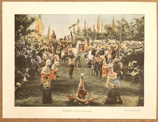 INDOCHINE Fête du Maqui (génie) - Photochromie fin 19ème  gravure  Vietnam