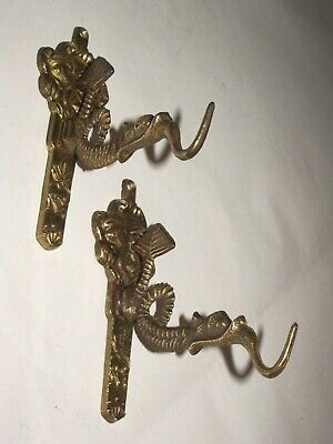 Antique Bronze Brass Rare Hang/Hook Ornate Unique Image with Curled arrow tail