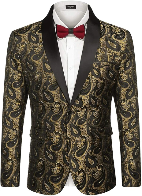 COOFANDY Mens Floral Tuxedo Jacket Paisley Shawl Lapel Suit Blazer Jacket for Di