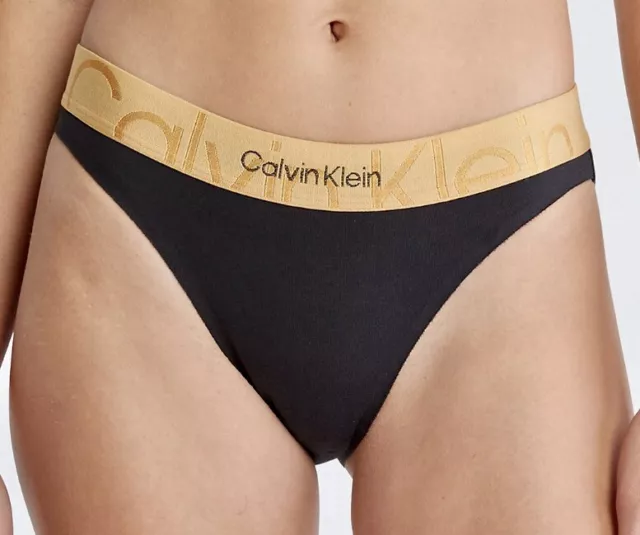 CALVIN KLEIN Embossed Icon Holiday Black Golden Brown Bikini Panty Womens Sz M 6